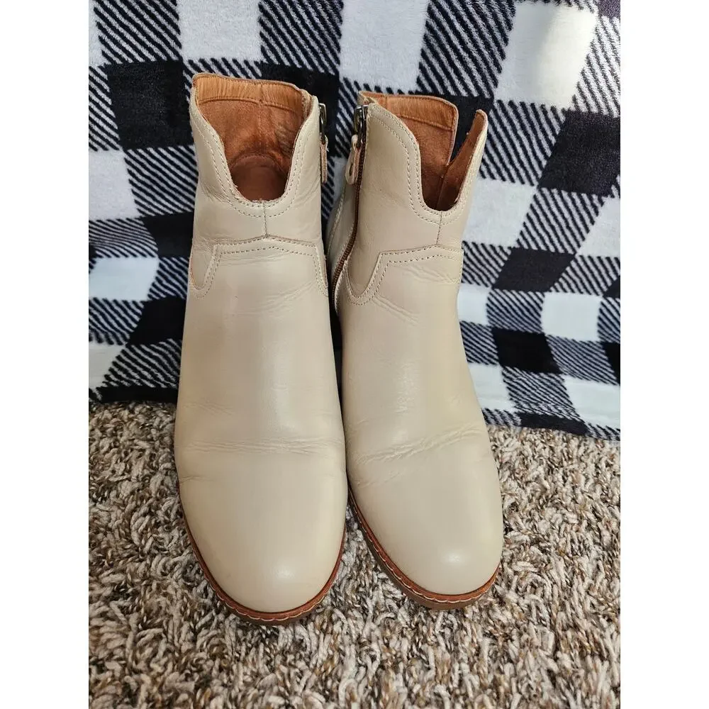 Jambu Women's Leather Ankle Boots Cream Ivory Side Zip Comfort Booties Size 10